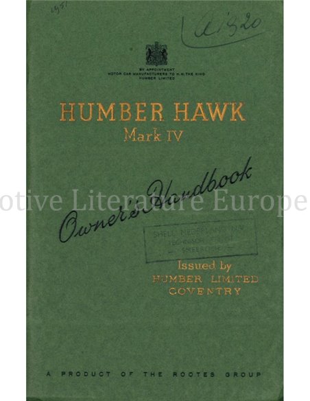 1952 HUMBER HAWK MARK IV INSTRUCTIEBOEKJE ENGELS