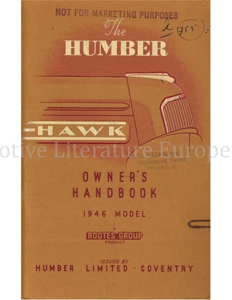 1946 HUMBER HAWK MODELS OWNERS MANUAL ENGLISH
