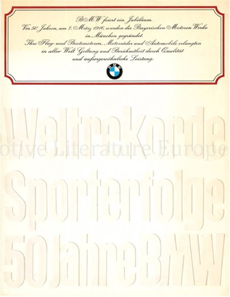 WELTREKORDE, SPORTERFOLGE, 50 JAHRE BMW