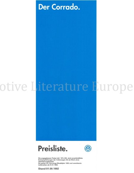 1992 VOLKSWAGEN CORRADO BROCHURE GERMAN