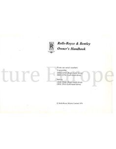 1976 ROLLS ROYCE / BENTLEY CORNICHE INSTRUCTIEBOEKJE ENGELS 2