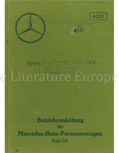 1934 MERCEDES BENZ 170 OWNERS MANUAL GERMAN