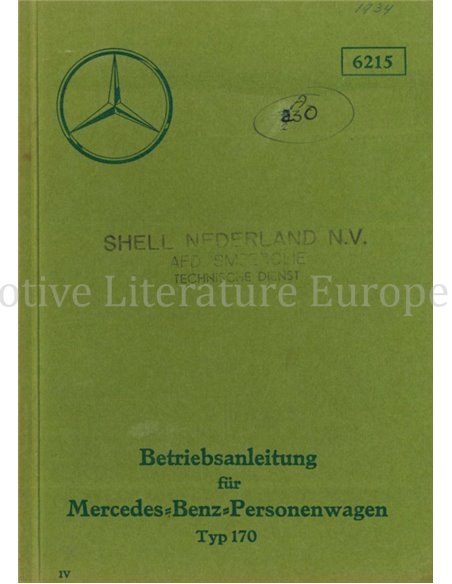 1934 MERCEDES BENZ 170 OWNERS MANUAL GERMAN