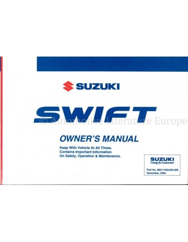 2004 SUZUKI SWIFT INSTRUCTIEBOEKJE ENGELS