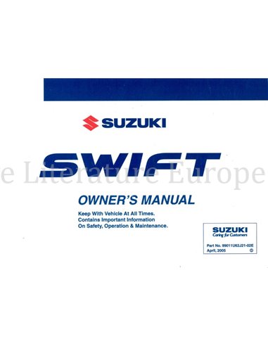 2005 SUZUKI SWIFT OWNERS MANUAL HANDBOOK ENGLISH