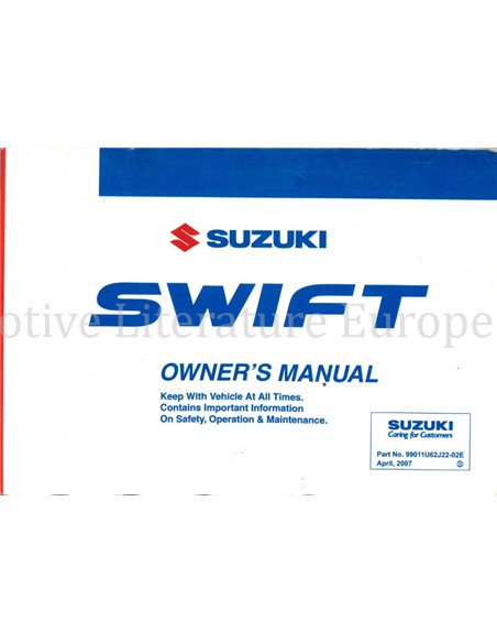 2007 SUZUKI SWIFT OWNERS MANUAL HANDBOOK ENGLISH