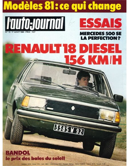 1980 L'AUTO-JOURNAL MAGAZIN 13 FRANZÖSISCH