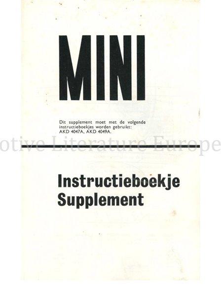 1964 MORRIS MINI-MINOR BETRIEBSANLEITUNG NIEDERLÄNDISCH