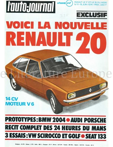 1974 L'AUTO-JOURNAL MAGAZIN 11 FRANZÖSISCH
