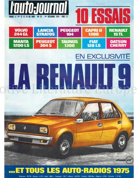 1974 L'AUTO-JOURNAL MAGAZIN 21 FRANZÖSISCH