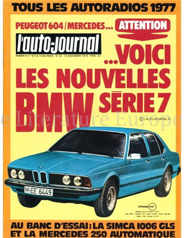 1976 L'AUTO-JOURNAL MAGAZIN 22 FRANZÖSISCH