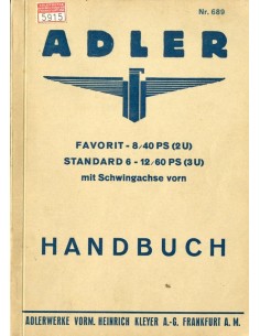 1933 ADLER FAVORIT STANDARD INSTRUCTIEBOEKJE DUITS