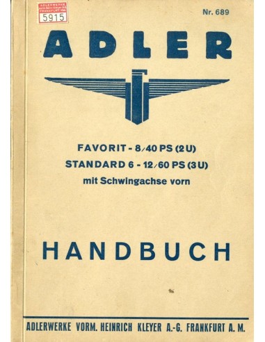 1933 ADLER FAVORIT STANDARD INSTRUCTIEBOEKJE DUITS