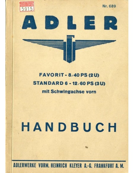1933 ADLER FAVORIT STANDARD INSTRUCTIEBOEKJE DUITS