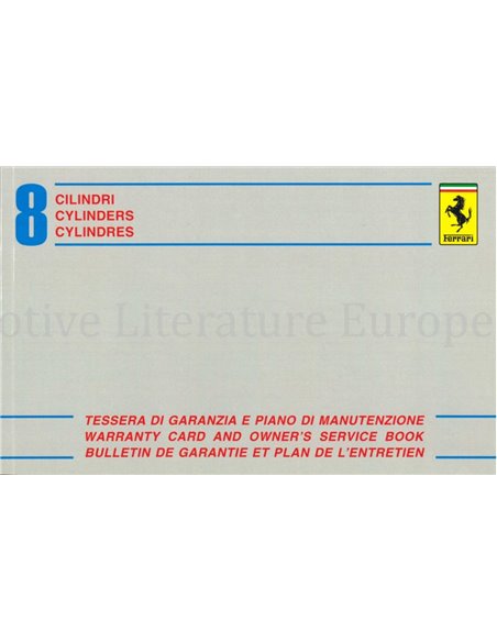 1981 FERRARI 308 GTBi GTSi, Mondial 8 GARANTIEKARTE & SERVICEHEFT 228/81/11