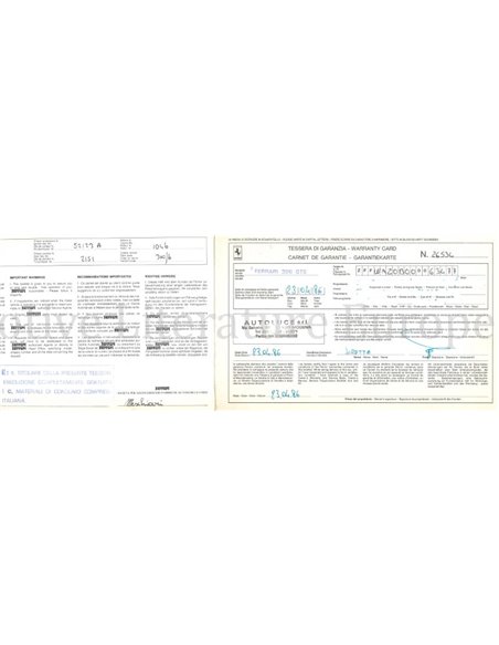 1985 FERRARI 328 GTS GARANTIE & SERVICEBOEK 393/85