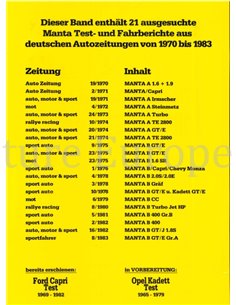 OPEL MANTA IM TEST:  MANTA A UND B 1970-1983, 21 INTERRESANTE MANTA TEST- UND FAHRBERICHTE AUS DEUTSCHEN AUTOZEITUNGEN 2