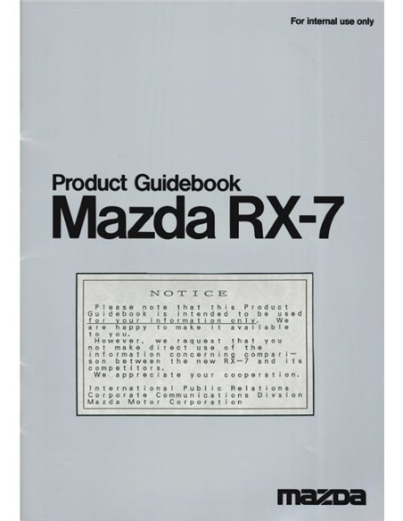 1992 MAZDA RX-7 PRODUCT GUIDEBOOK PROSPEKT ENGLISCH