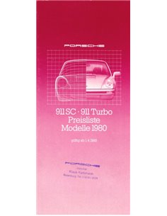 1980 PORSCHE 911 SC | TURBO PRICE LIST GERMAN