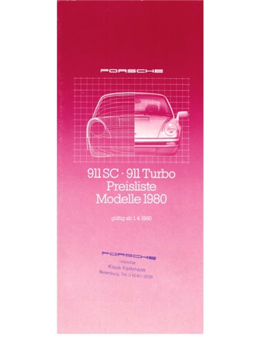 1980 PORSCHE 911 SC | TURBO PREISLISTE DEUTSCH