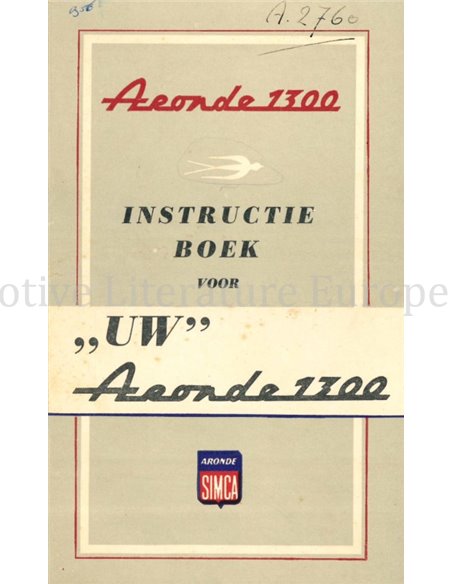 1956 SIMCA ARONDE 1300 OWNERS MANUAL DUTCH
