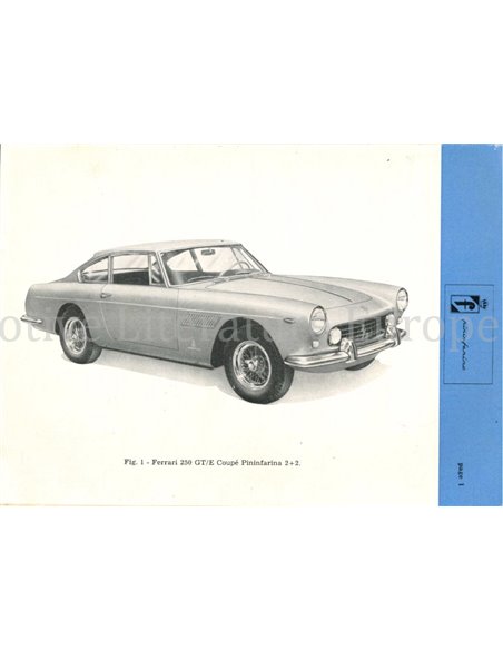 1963 FERRARI 250 GT/E COUPE PININFARINA 2+2 BETRIEBSANLEITUNG ENGLISCH