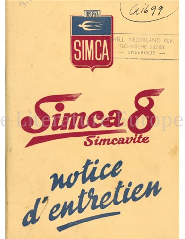 1949 SIMCA 8 SIMCAVITE BETRIEBSANLEITUNG FRANZÖSISCH