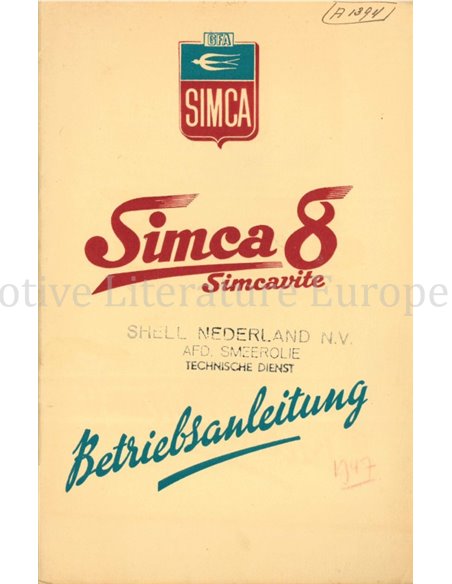 1947 SIMCA 8 SIMCAVITE OWNERS MANUAL GERMAN