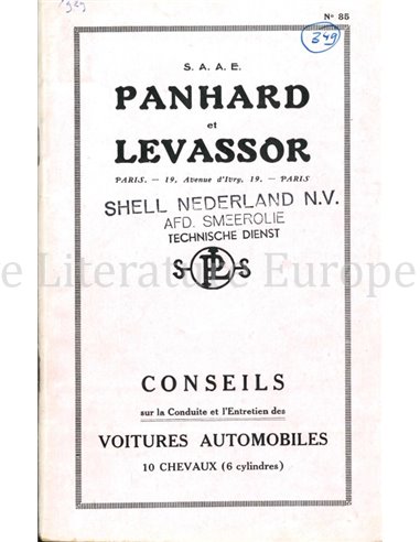 1929 PANHARD & LEVASSOR OWNERS MANUAL FRENCH