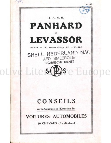 1929 PANHARD & LEVASSOR INSTRUCTIEBOEKJE FRANS