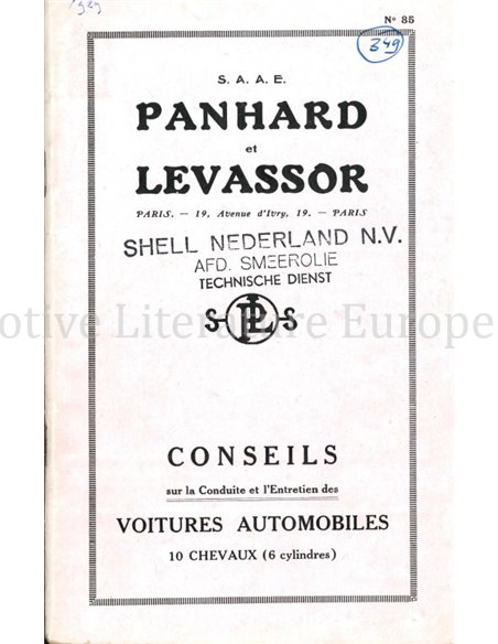 1929 PANHARD & LEVASSOR OWNERS MANUAL FRENCH