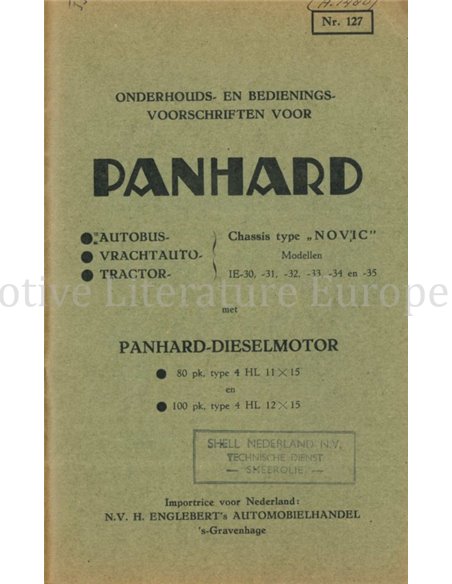 1949 PANHARD DIESELMOTOR BETRIEBSANLEITUNG NIEDERLÄNDISCH