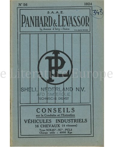 1924 PANHARD & LEVASSOR OWNERS MANUAL FRENCH
