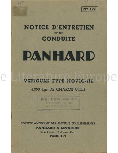 1949 PANHARD & LEVASSOR NOVIC-HL OWNERS MANUAL FRENCH