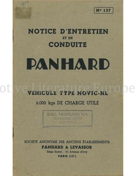 1949 PANHARD & LEVASSOR NOVIC-HL INSTRUCTIEBOEKJE FRANS