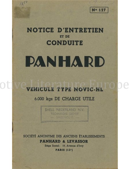 1949 PANHARD & LEVASSOR NOVIC-HL OWNERS MANUAL FRENCH