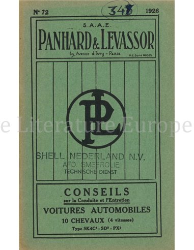1926 PANHARD & LEVASSOR BETRIEBSANLEITUNG FRANZÖSISCH