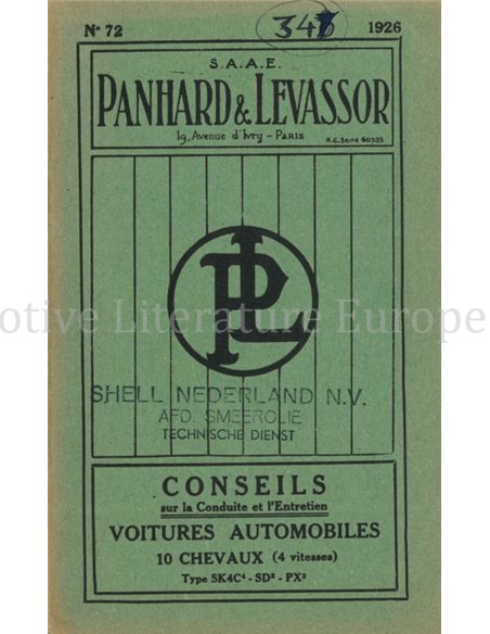 1926 PANHARD & LEVASSOR OWNERS MANUAL FRENCH