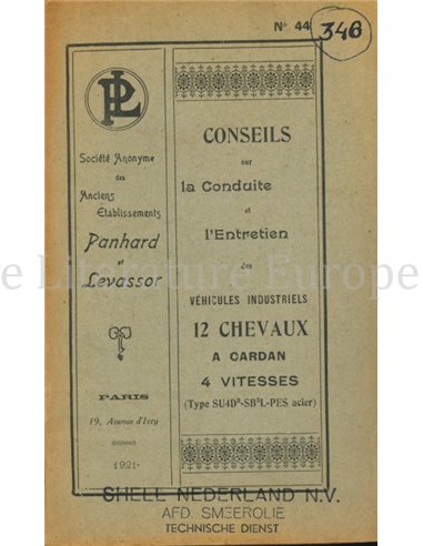 1921 PANHARD & LEVASSOR OWNERS MANUAL FRENCH