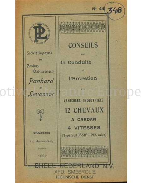1921 PANHARD & LEVASSOR INSTRUCTIEBOEKJE FRANS
