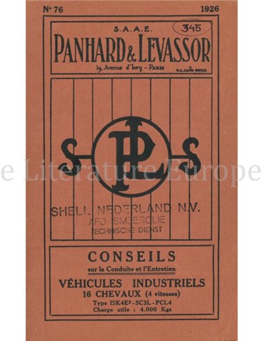 1926 PANHARD & LEVASSOR INDUSTRIAL VEHICLES OWNERS MANUAL FRENCH