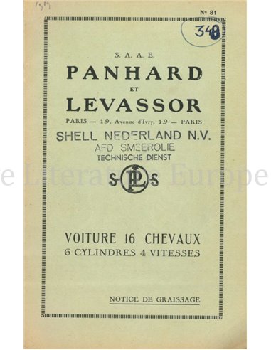 1929 PANHARD & LEVASSOR BETRIEBSANLEITUNG FRANZÖSISCH