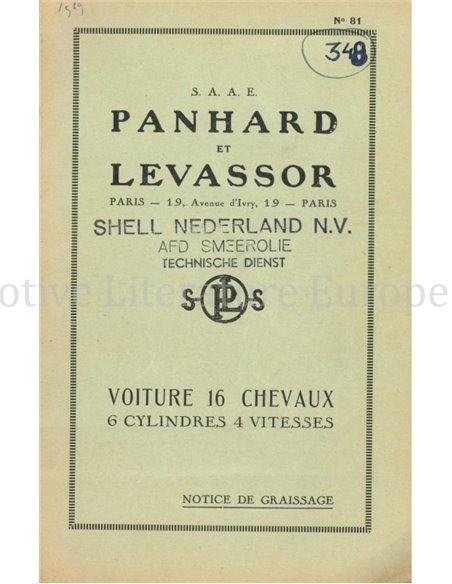 1929 PANHARD & LEVASSOR BETRIEBSANLEITUNG FRANZÖSISCH