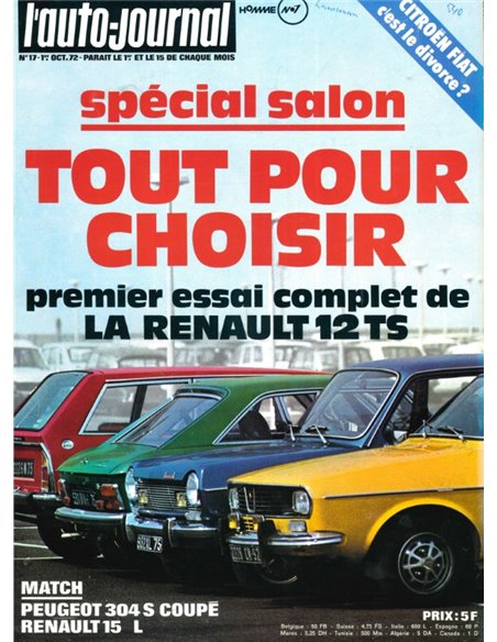 1972 L'AUTO-JOURNAL MAGAZIN 17 FRANZÖSISCH