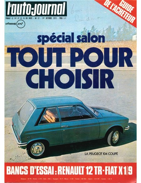 1973 L'AUTO-JOURNAL MAGAZIN 17 FRANZÖSISCH