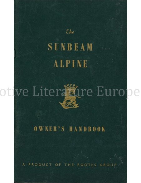 1960 SUNBEAM ALPINE SERIE I BETRIEBSANLEITUNG ENGLISCH