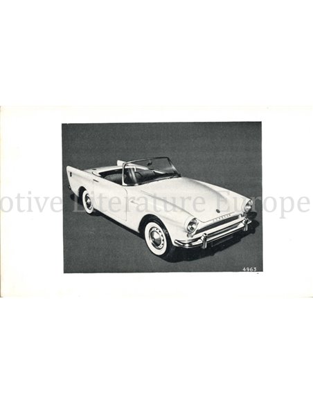 1959 SUNBEAM ALPINE SERIE I INSTRUCTIEBOEKJE ENGELS
