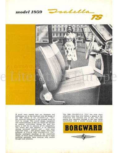 1959 BORGWARD ISABELLA TS BROCHURE ENGELS (USA)