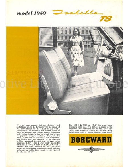 1959 BORGWARD ISABELLA TS BROCHURE ENGLISH (US)