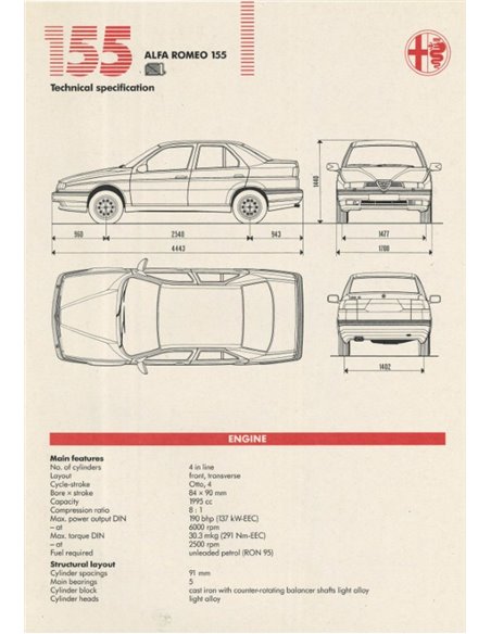 1955 ALFA ROMEO 155 Q4 PRESSEMAPPE ENGLISCH